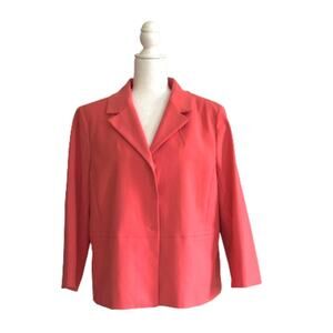 Talbots Blazer Jacket Coral Orange Hidden Snap Button Front Lined Size 14